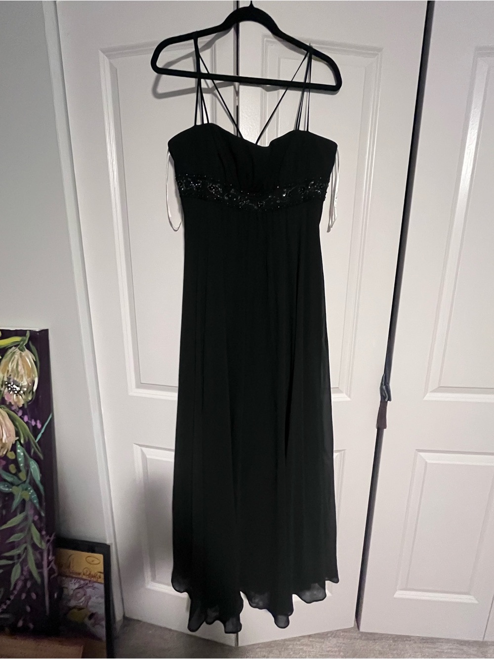 David's Bridal Black Beaded Strap Chiffon Dress